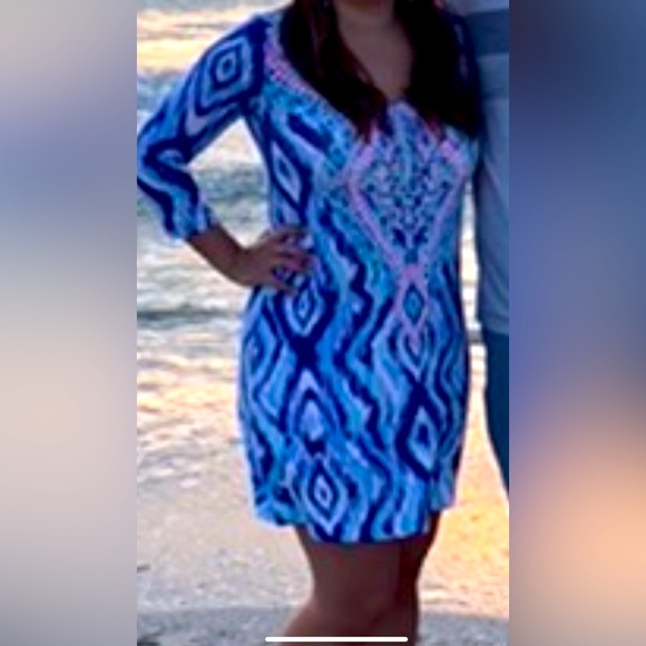 Lilly Pulitzer Ophelia Blue Swish Skipped a Beach Engineered Swing Dress Size S - Picture 3 of 4